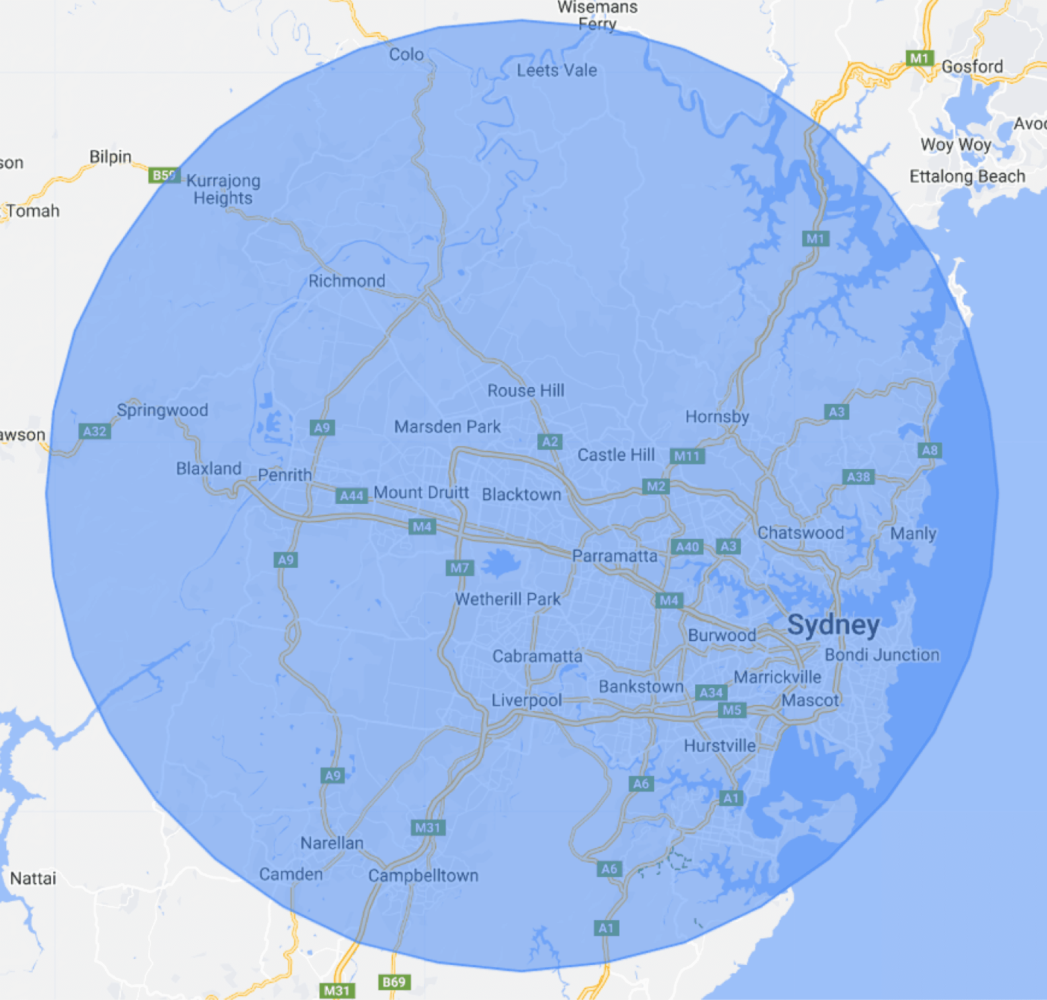 Sydney delivery coverage map